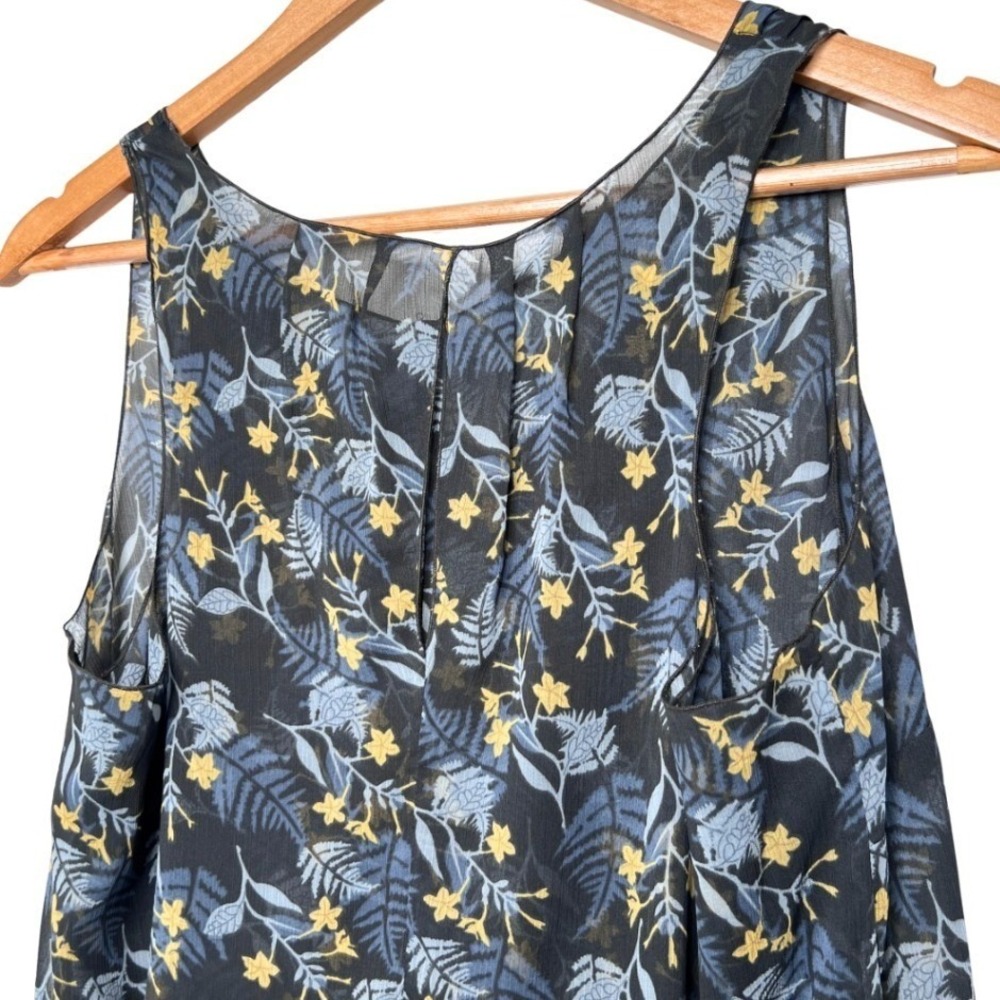 Cabi Navy Floral Leaf Print V Neck Sleeveless Sheer Tunic Tank Top Womens Size S - Picture 6 of 8